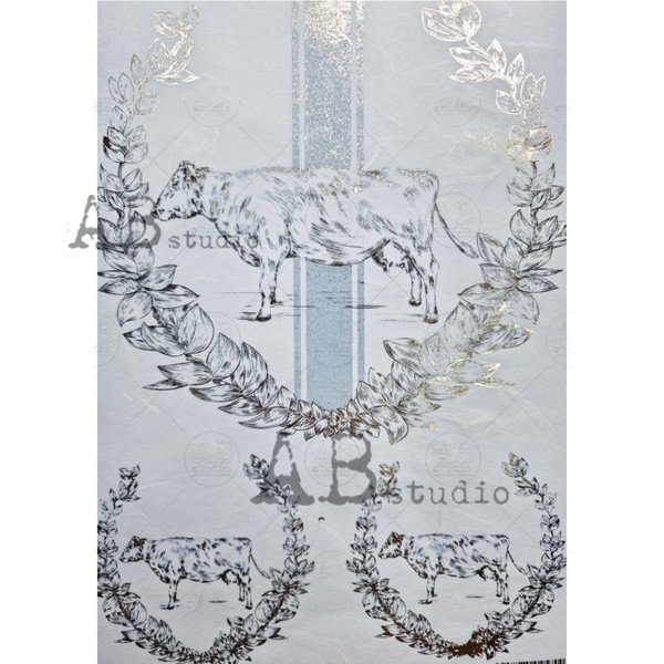 AB Studios Gilded Farmhouse Cow Decoupage Rice Paper A4 0085