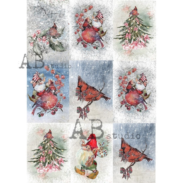 AB Studios Rice Paper Winter Cardinals 9 Pack Rice Paper A4 0965