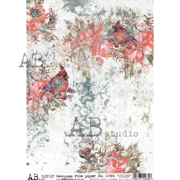 AB Studios Textured Winter Cardinals Rice Paper A4 0944