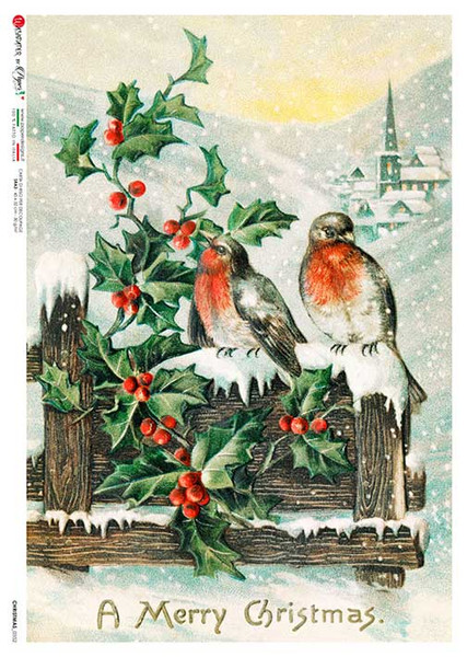 Paper Designs Rice Paper Winter Birds Scene PD CHRISTMAS 0352