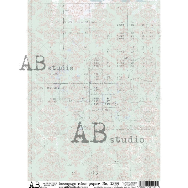 AB Studios Mint and Pink Damask A4 Rice Paper