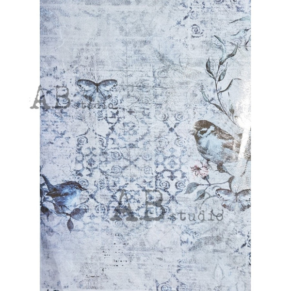 AB Studios Gilded Rice Paper Blue Birds A4