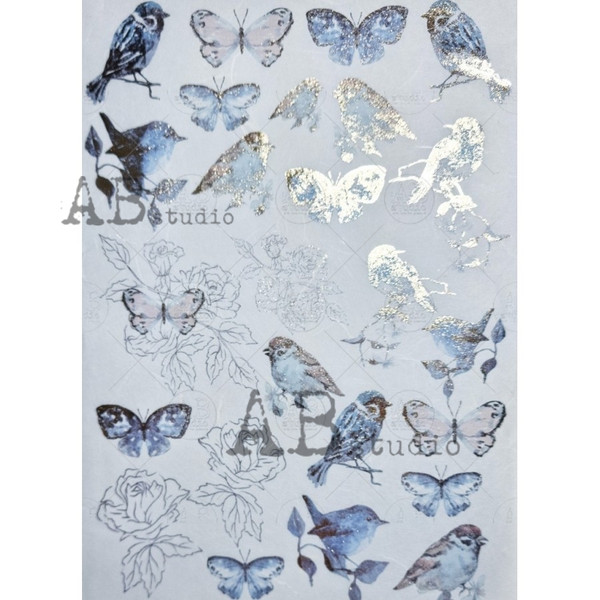 AB Studios Gilded Rice Paper Birds and Butterflies A4