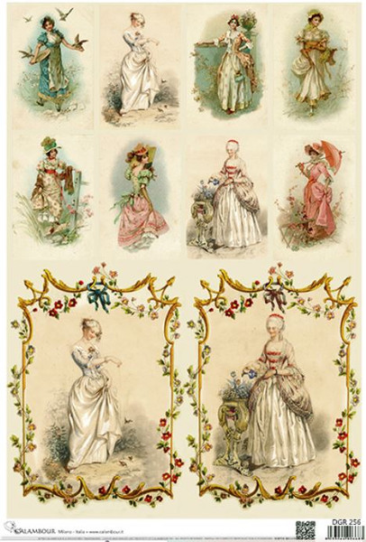 Calambour Baroque Damselles with French Dresses A3 Rice Paper