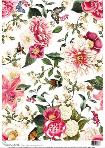 Calambour Pink and White Floral Pattern 4 A4 Rice Paper