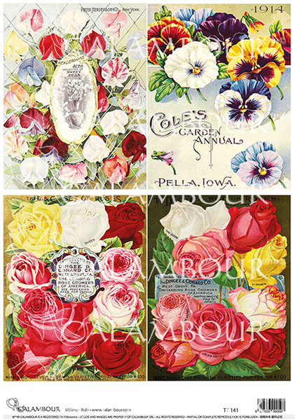 Calambour Roses Pansies and Sweet Peas 4 Pack A4 Rice Paper