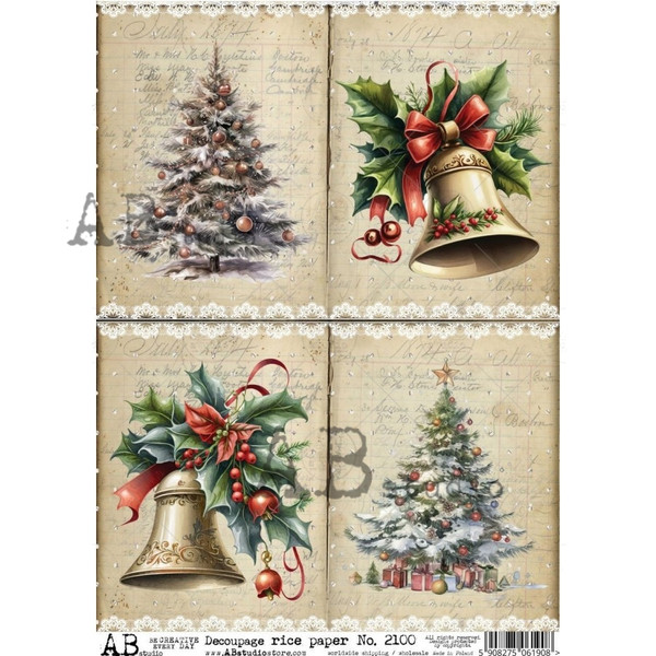 AB Studios Holiday Trees and Bells Rice Paper