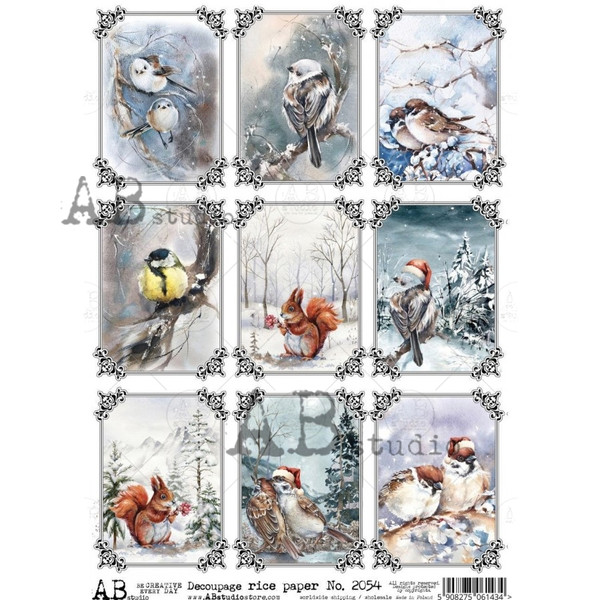AB Studios 9 Winter Birds and Forest Animals Rice Paper