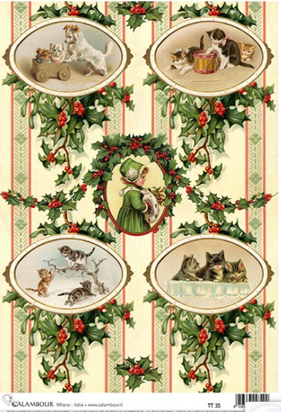 Calambour 4 Pack Christmas Kittens and Holly Rice Paper