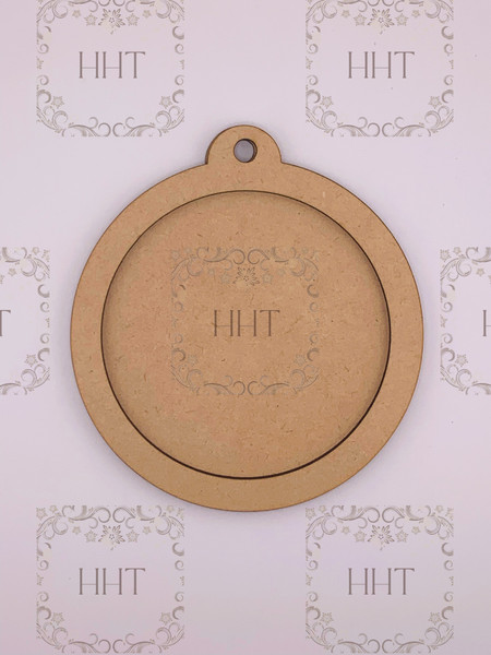 MDF Round Ornament w/ Overlay Frame, 2 pieces