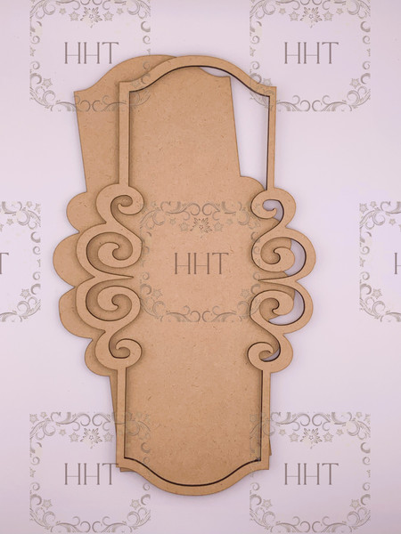 MDF Plaque with Scrolled Frame Overlay, 2 pieces