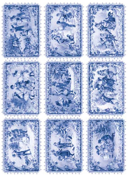 Calambour Blue Vintage 9 Cards Winter Children A3 Rice Paper