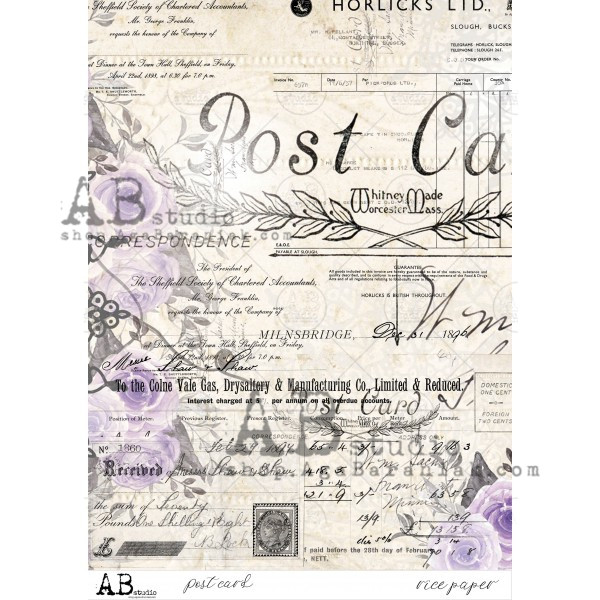 AB Studios Vintage Lilac Postcard A4 Rice Paper
