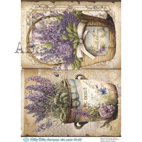 AB Studios Vintage Pots of Lavender A4 Rice Paper