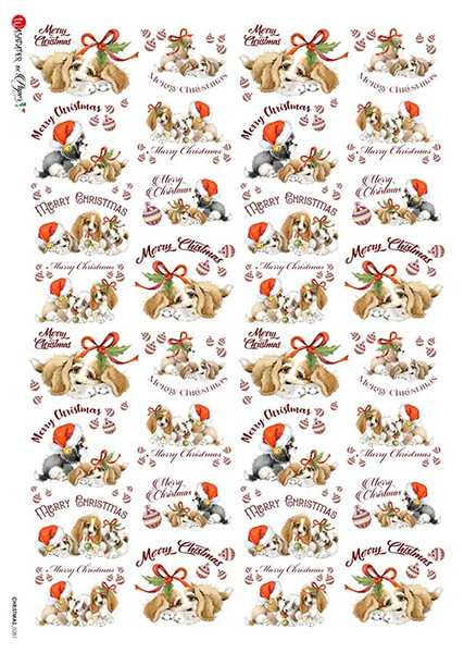 Paper Designs Merry Christmas Puppy Scenes Rice Paper