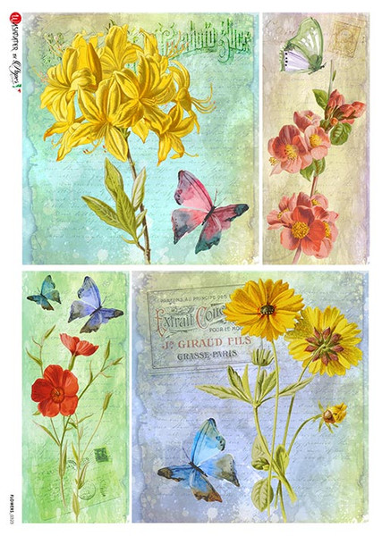 Paper Designs Vintage Flowers Four Scenes Rice Paper