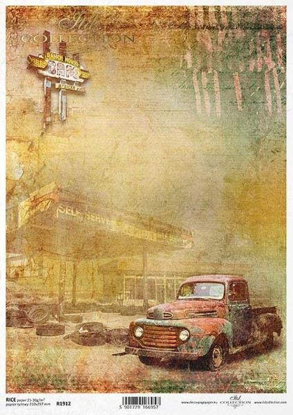 ITD Collection The Truck Stop Vintage Truck A4 Rice Paper