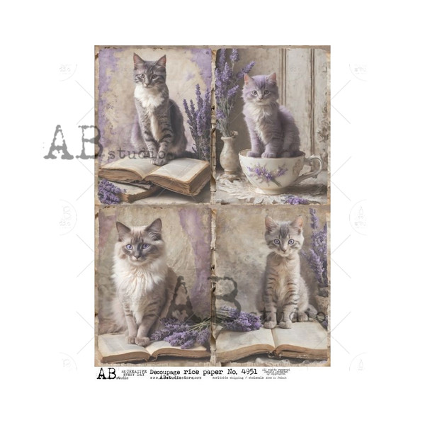 AB Studios Four Studios Lavender Kitties A4 Rice Paper