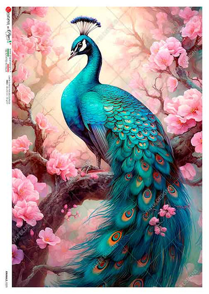 Paper Designs Bright Floral Peacock A4 Rice Paper