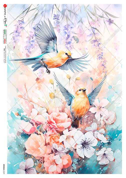 Paper Designs Floral Flying Birds A4 Rice Paper