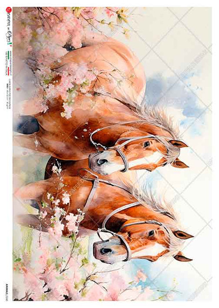 Paper Designs Two Horses in Flower Field A4 Rice Paper