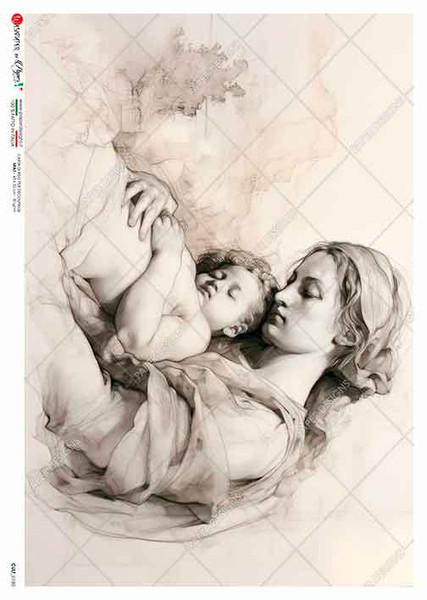 Paper Designs Mary and Child Graphite A4 Rice Paper