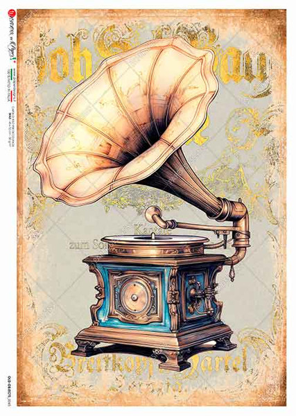 Paper Designs Vintage Gramophone A4 Rice Paper