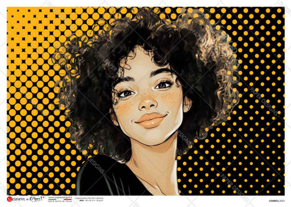 Paper Designs Smiling Girl with Yellow and Black Dots Rice Paper