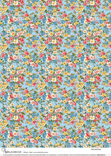 Calambour Spring 2025 A3 Rice Paper Spring Yellow Pink White and Blue Florals Pattern