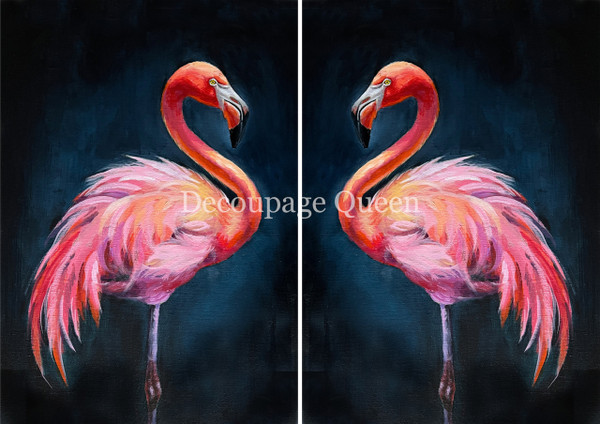 Large Format - Decoupage Queen  Rice Paper - Teresa Rene Art - Double Flamingo