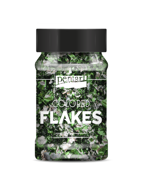 Colored foil flakes min. 1 g, green - silver