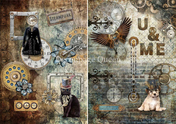 Decoupage Queen Steampunk Pets 2 Pack Rice Paper