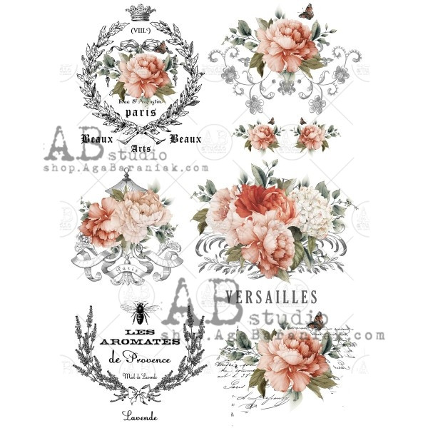 AB Studios Rice Paper A4 Rose Labels