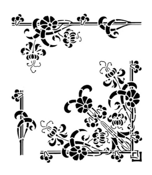 Calambour Stencil Damask Corners Size A3
