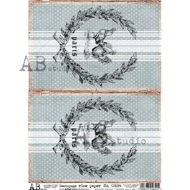 AB Studios Farmhouse Chickens Grain Sack Rice Paper A4 0884