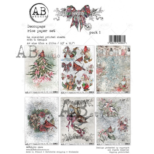 AB Studios Rice Paper Pack of 6 Holiday Cheer Set 1