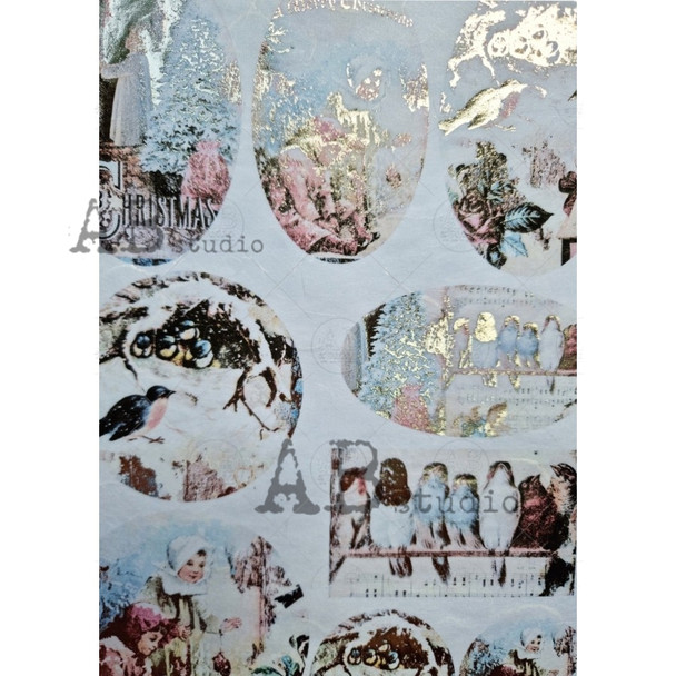 AB Studios Gilded Vintage Birds and Children Scenes A4 1026