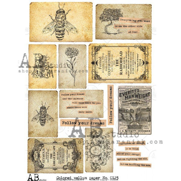 AB Studios Vellum Paper 0123 Garden Ephemera A4