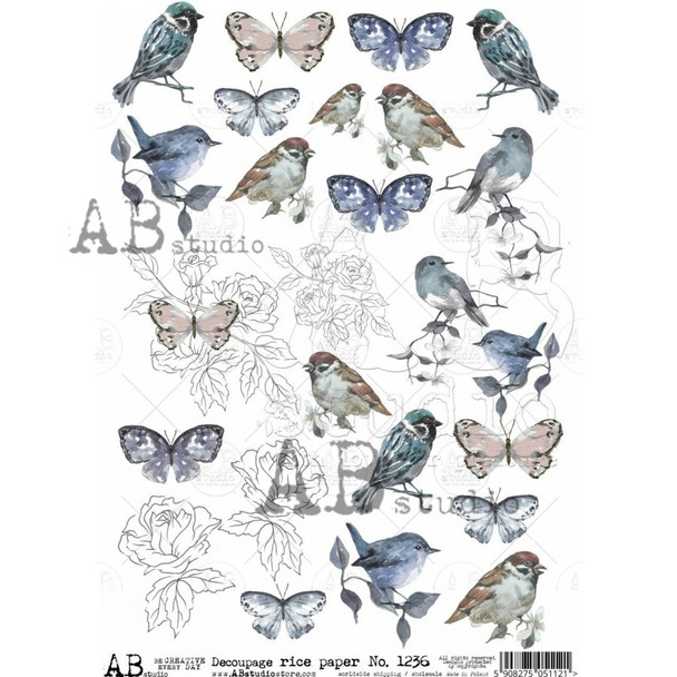 AB Studios Birds and Butterfly Spring A4 Rice paper
