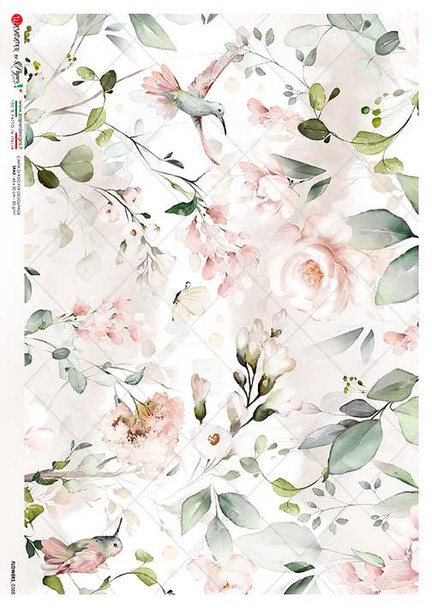 Paper Designs Rice Paper Flower Watercolor Hummingbirds 0388