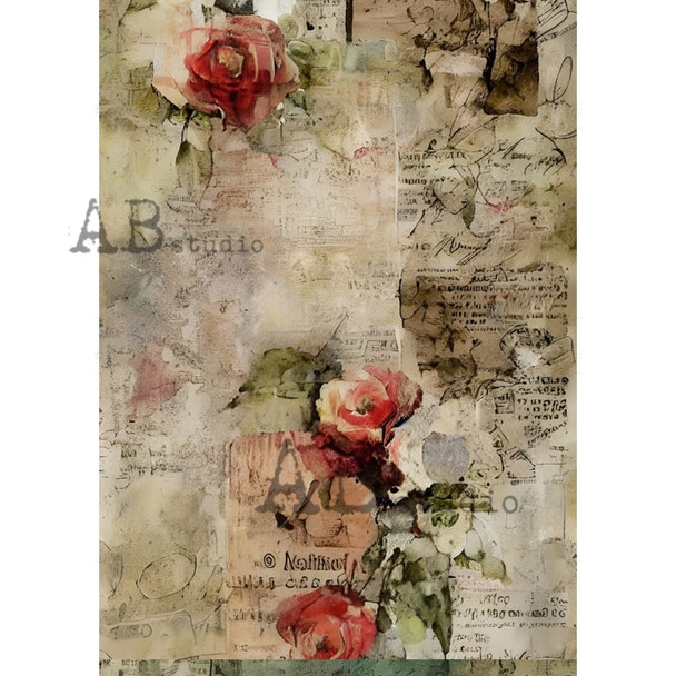 AB Studios Textured Wall Rose Florals A4 Rice Paper
