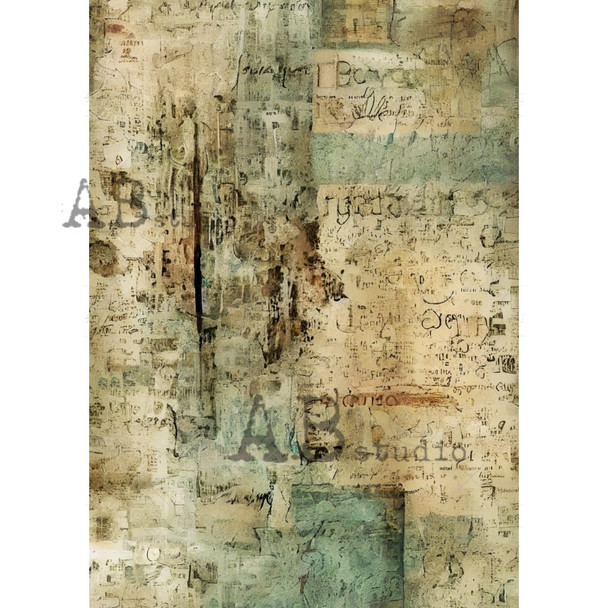 AB Studios Vintage Collage Green Tan Background A4 Rice Paper