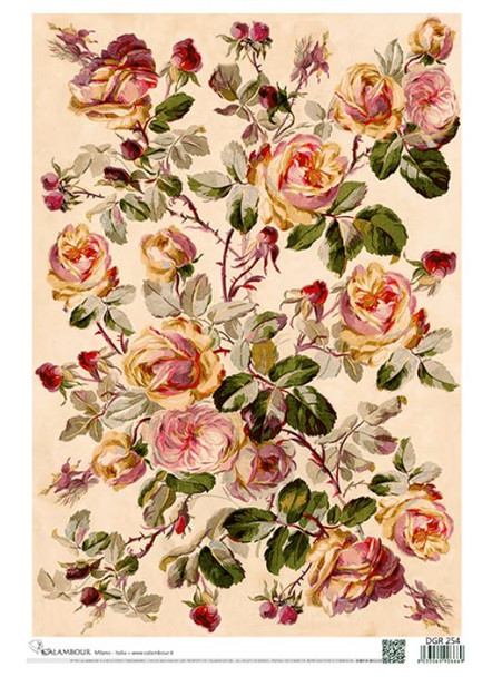 Calambour Vintage Roses on Peach Background A3 Plus Rice Paper