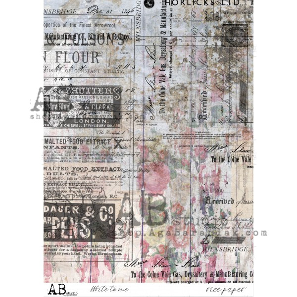 AB Studios Grungy Pink and Gray Collage A4 Rice Paper
