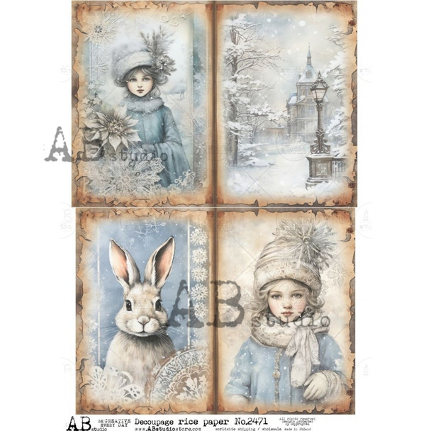 AB Studios Winter Girls and Rabbit Four Pack A4 Rice Paper