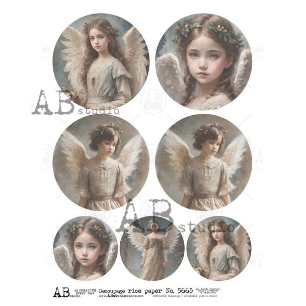 AB Studios Angelic Ornament Rounds A4 Rice Paper