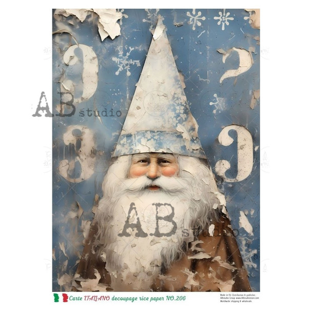 AB Studios Folksy Blue Santa A4 Rice Paper