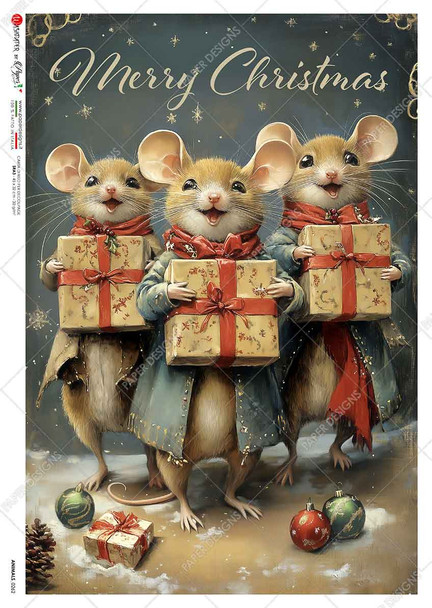 Paper Designs Christmas Mice with Gifts Rice Paper