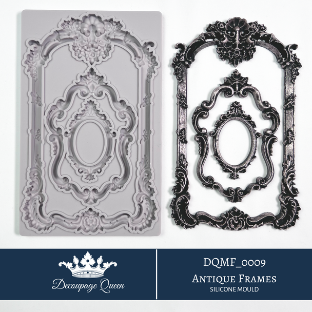 Decoupage Queen Antique Frames silicone mould with ornate oval frames and baroque decorative details