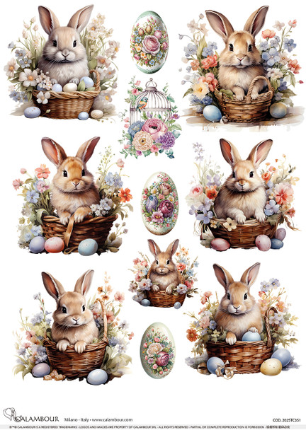 Calambour Spring 2025 A3 Rice Paper Spring Six Easter Bunny Basket Scenes